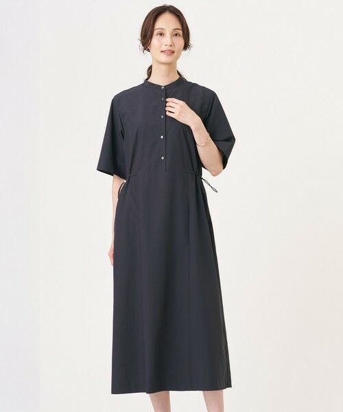 J.PRESS / ジェイプレス ミニ丈・ひざ丈ワンピース | ソフトタフタクロス シャツ ワンピース（ネイビー系）