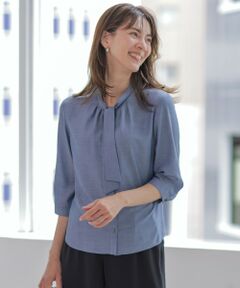 【シーンレスに活躍】ウォッシャブルキュプラツイル ボウタイ ブラウス