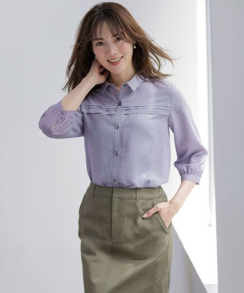 J.PRESS / ジェイプレス シャツ・ブラウス | 【シーンレスに活躍】ウォッシャブルキュプラツイル タックデザイン ブラウス（パープル系）