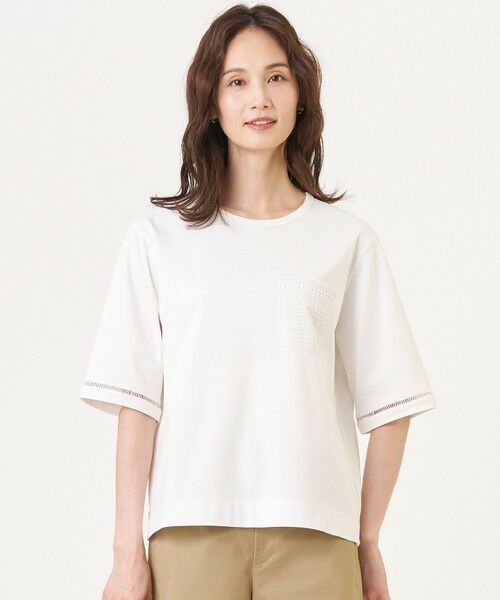 J.PRESS / ジェイプレス カットソー | 【一枚で着映え】レーシーコンビ ポケットデザイン カットソー（オフ系）