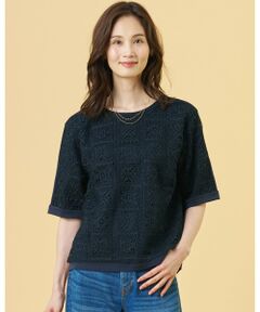 J.PRESS / ジェイプレス カットソー | 【一枚で着映え・シーンレスに活躍】レーシーコンビ クルーネック カットソー