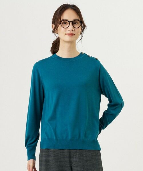 J.PRESS / ジェイプレス ニット・セーター | SILKY WOOL クルーネック ニット（ブルーグリーン系）