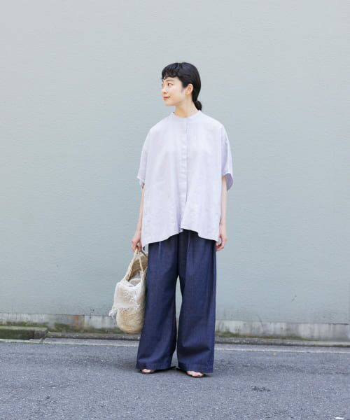 2回着用　かぐれ　リネンスクエアケープシャツLAVENDER リネンスクエアケープシャツ （シャツ・ブラウス）｜かぐれ / か