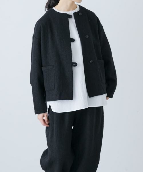 新品タグ付き☆アナイ　ウールカルゼクルージャケット　ノーカラージャケット　38 ウールクルーネックジャケット （ノーカラージャケット）｜かぐれ / か