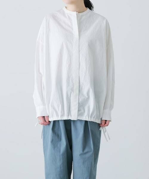 かぐれ / かぐれ シャツ・ブラウス | ノーカラークルーネックオーバーシャツ（オフホワイト）
