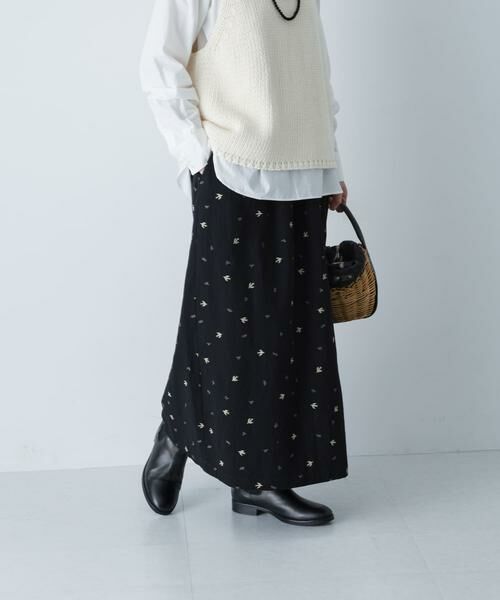 かぐれ / かぐれ スカート | ツバメ刺繍ラップスカート（ブラック）