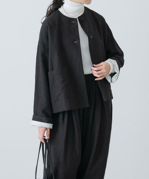 かぐれ / かぐれ ノーカラージャケット | リネンラミーノーカラージャケット（ブラック）