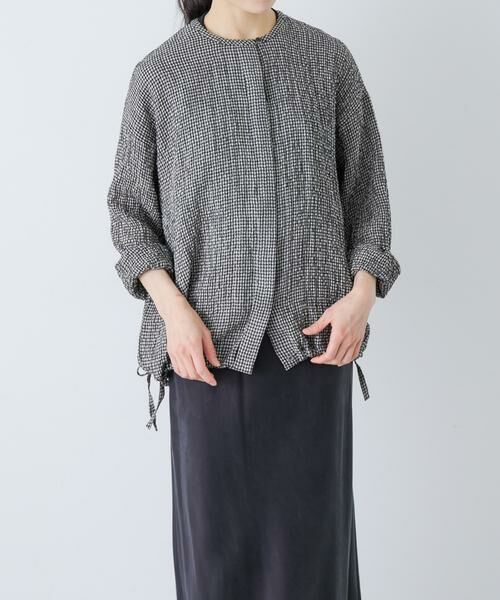 かぐれ / かぐれ シャツ・ブラウス | リネンレーヨンチェックシャツカーディガン（ブラック）