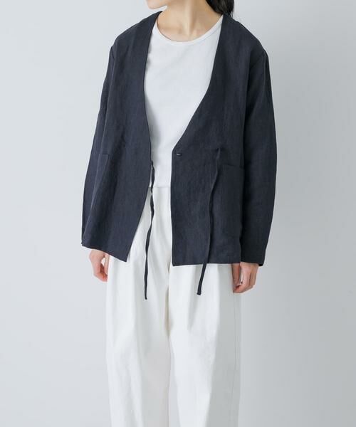かぐれ / かぐれ ノーカラージャケット | リネンカシュクールカーディガンジャケット（ネイビー）