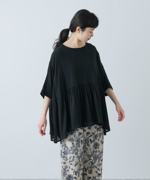 かぐれ / かぐれ シャツ・ブラウス | コットンクレープギャザーブラウス（ブラック）