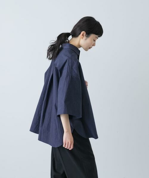 かぐれ / かぐれ シャツ・ブラウス | ワイドハーフスリーブシャツ（ネイビー）
