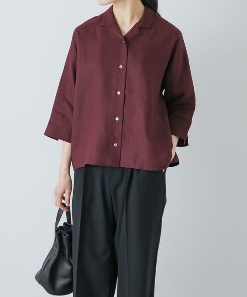 かぐれ / かぐれ シャツ・ブラウス | リネン半袖オープンカラーシャツ（ブラウン）