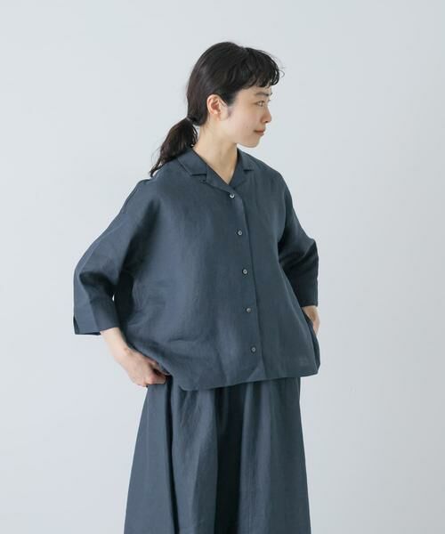 かぐれ / かぐれ シャツ・ブラウス | リネン半袖オープンカラーシャツ（ブルー系その他）