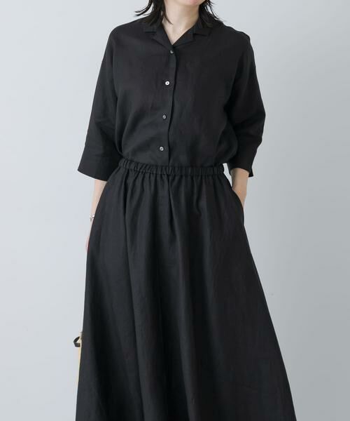 かぐれ / かぐれ シャツ・ブラウス | リネン半袖オープンカラーシャツ（ブラック）