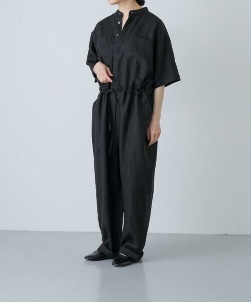 かぐれ / かぐれ サロペット・オールインワン | リネンハーフスリーブオールインワン（ブラック）