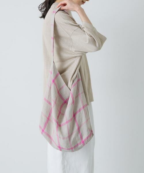 かぐれ / かぐれ ショルダーバッグ | リネンチェックショルダーバッグ（ピンク）
