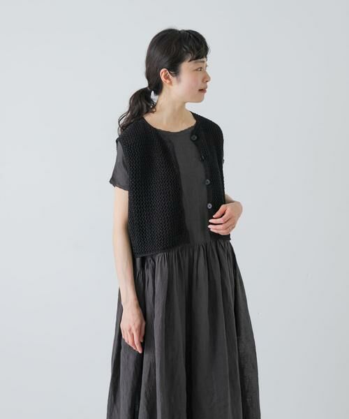 かぐれ / かぐれ ベスト | maison de soil　LINEN OPENWORK KNIT VEST（ブラック）
