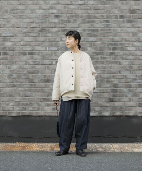 かぐれ　クルーネックジャケット　ノーカラージャケット ウールリネンクルーネックジャケット（ノーカラージャケット