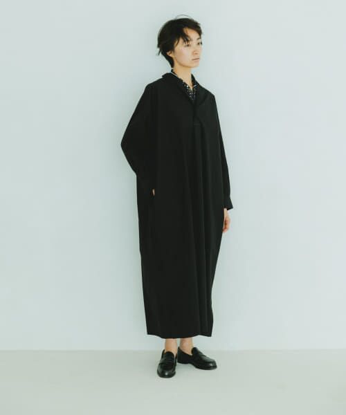 かぐれ⟡.·コットンシルク　ロングシャツワンピース　ネイビー　定価2万 定価2万 かぐれ コットンシルク ロングシャツワンピース