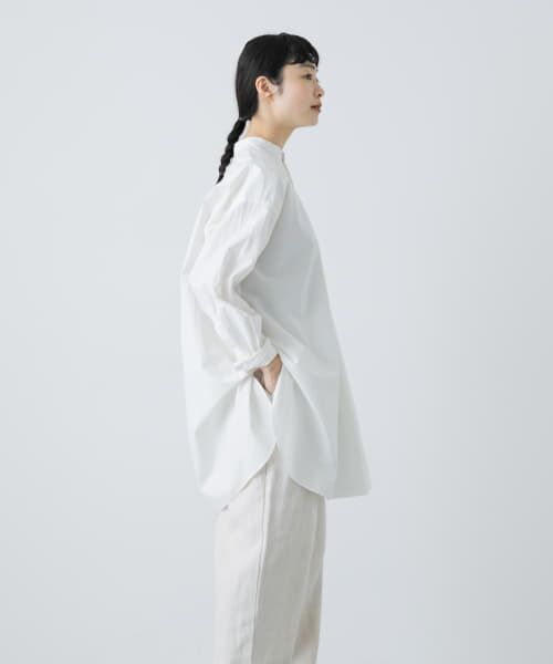 かぐれ コットンシルクシャツチュニック バンドカラー アイボリー 洗える かぐれ｜コットンシルクチュニックシャツ | Rakuten Fashion