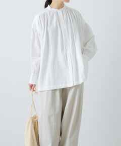 コットンギャザースタンドカラーブラウス