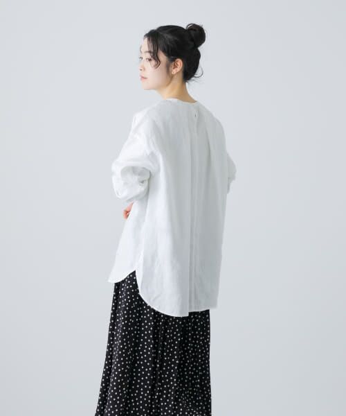 極美品 25SS かぐれ リネンクルーネックプルオーバー 麻 ブラウス シャツ リネンクルーネックプルオーバー（シャツ/ブラウス）｜かぐれ