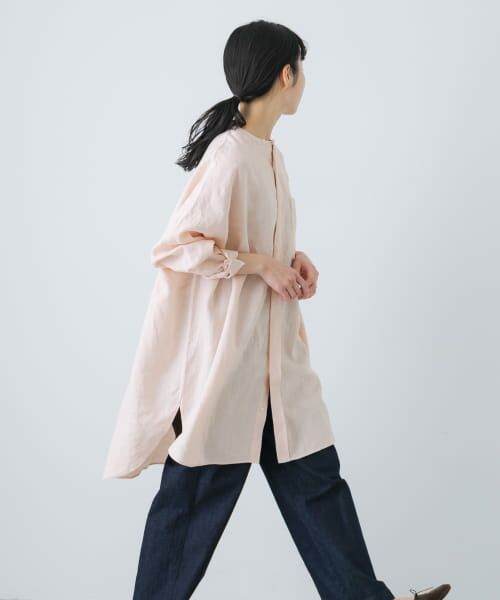 タグ付未使用✨24SS かぐれ リネンチュニックシャツ ベージュ 洗える かぐれ（カグレ）の「リネンチュニックシャツ（シャツ/ブラウス