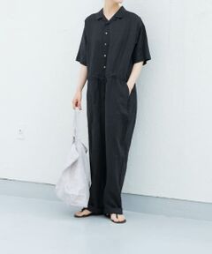 リネンハーフスリーブオールインワン