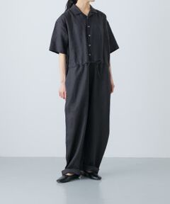 リネンハーフスリーブオールインワン