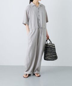 リネンハーフスリーブオールインワン