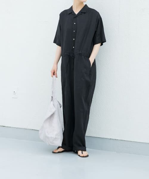 リネンハーフスリーブオールインワン （サロペット