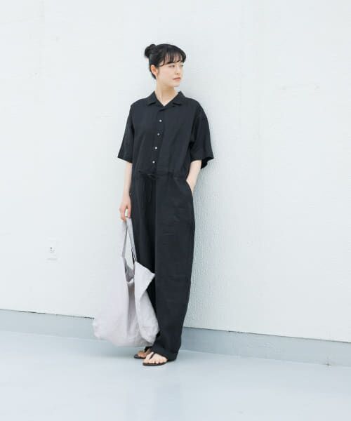 リネンハーフスリーブオールインワン （サロペット
