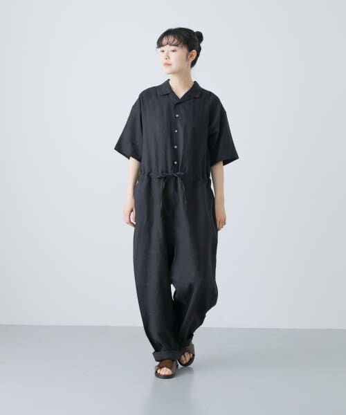 リネンハーフスリーブオールインワン （サロペット