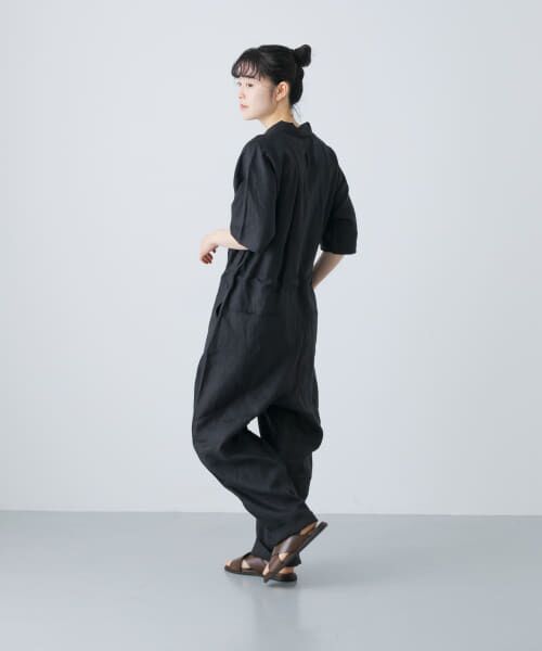 リネンハーフスリーブオールインワン （サロペット