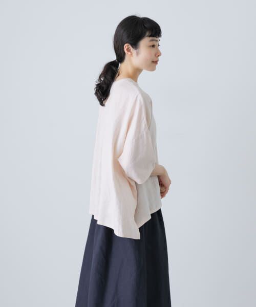 【週末値下！】 かぐれ リネンクルーネックハーフスリー 半袖 ブラウス ピンク かぐれ｜リネンクルーネックハーフスリーブ | Rakuten Fashion