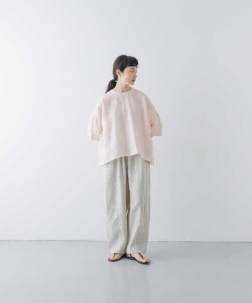 かぐれ　kagure バンドカラー　ブラウス　リネン　シャツ　パフスリーブ　比翼 リネンスクエアケープシャツ（シャツ/ブラウス）｜かぐれ