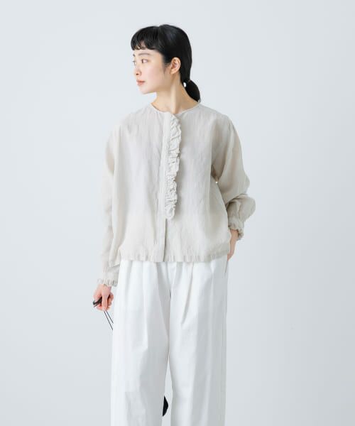 最終価格です　今期25SS新品未使用品コットンリネンフリルシャツ FREE 最終価格です 今期25SS新品未使用品コットンリネンフリルシャツ FREE