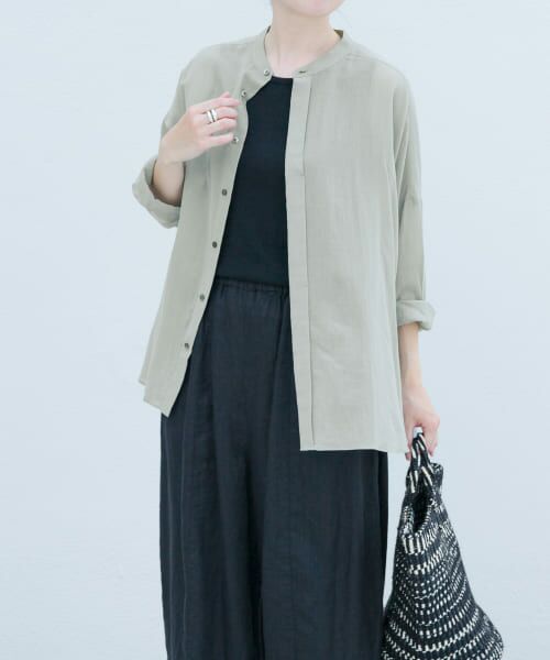かぐれ　kagure バンドカラー　ブラウス　シャツ　チェック　シワ加工　比翼 かぐれ kagure バンドカラー ブラウス シャツ チェック シワ加工