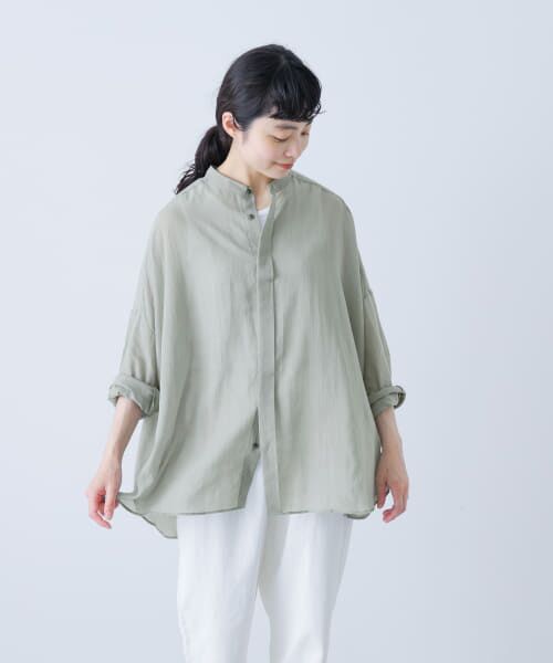 かぐれ　kagure バンドカラー　ブラウス　シャツ　チェック　シワ加工　比翼 かぐれ kagure バンドカラー ブラウス シャツ チェック シワ加工