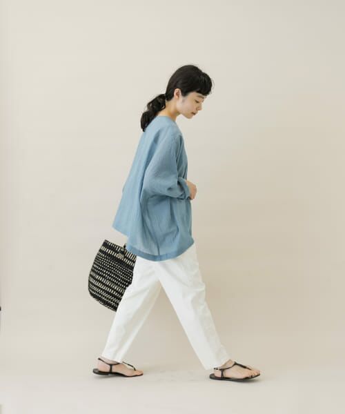 OHGA スズラン ブラウス ブルー グレー 新品未着用 楽天市場】08Mab リネンシャンブレー ブラウス シャツ 七分袖 多
