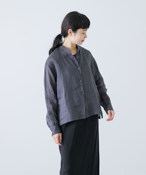 ＊＊かぐれ / かぐれ シャツ・ブラウス | ラミースタンドカラーショートシャツ（INK BLACK）