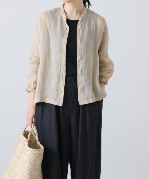 ＊＊かぐれ / かぐれ シャツ・ブラウス | ラミースタンドカラーショートシャツ（BEIGE）