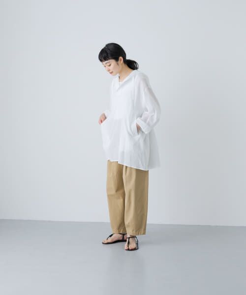 かぐれ　コットンシルクチュニックシャツ(ベージュ) セール】 コットンシルクチュニックシャツ （シャツ・ブラウス