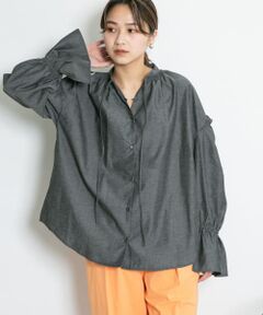 『UR TECH Smart Linen Touch』リネンMIXシャーリングギャザーシャツ