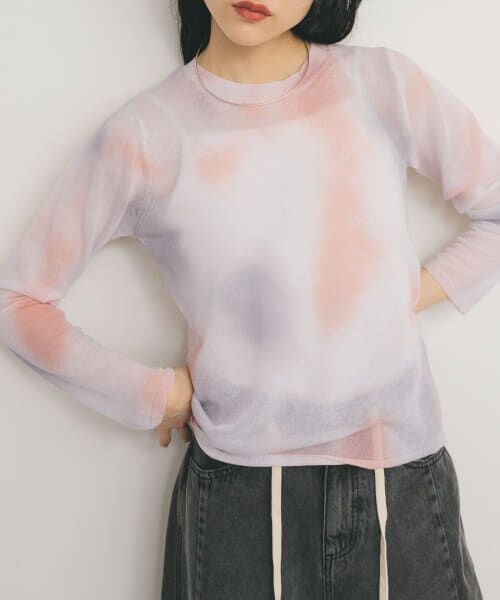 KBF/ケービーエフ シアーマーブルニット PINK one KBF/ケービーエフ シアーマーブルニット PINK one