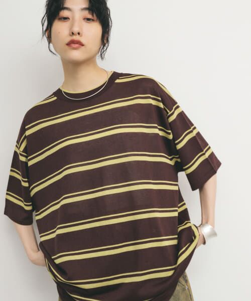 KBF/ケービーエフ ルーズボーダーニットTEE BROWN×YEL one KBF/ケービーエフ ルーズボーダーニットTEE BROWN×YEL one