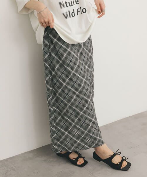 KBF/ケービーエフ シアーチェックIラインスカート MOSS GRAY one KBF/ケービーエフ シアーチェックIラインスカート MOSS GRAY one