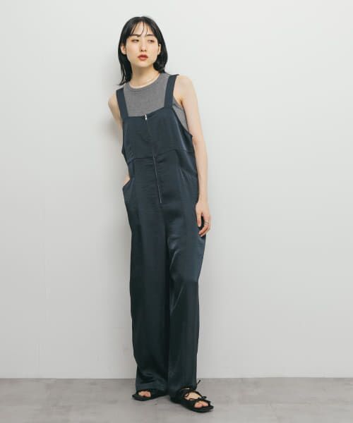セール】 フロントZIPサテンサロペット （サロペット