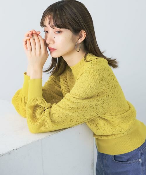 KBF/ケービーエフ ボリュームスリーブパターン編みニット イエロー one KBF/ケービーエフ ボリュームスリーブパターン編みニット イエロー one