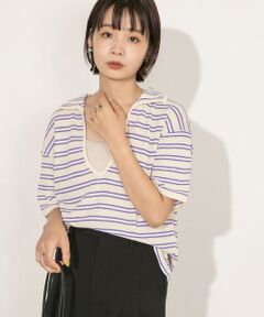 KBF / ケービーエフ Tシャツ | Vネックボーダープルオーバー